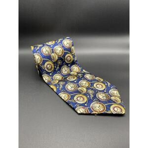 Men's Blue Tie with Pocket Watch Pattern